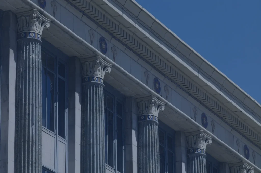 Columned government building facade in Houston